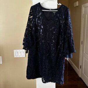 MOTHER OF THE GROOM OR WEDDING DRESS - MSK NAVY BLUE LACE OVERLAY SIZE 14